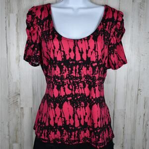 Y2K pink/black abstract short sleeve blouse shirt top Women's medium emo scene